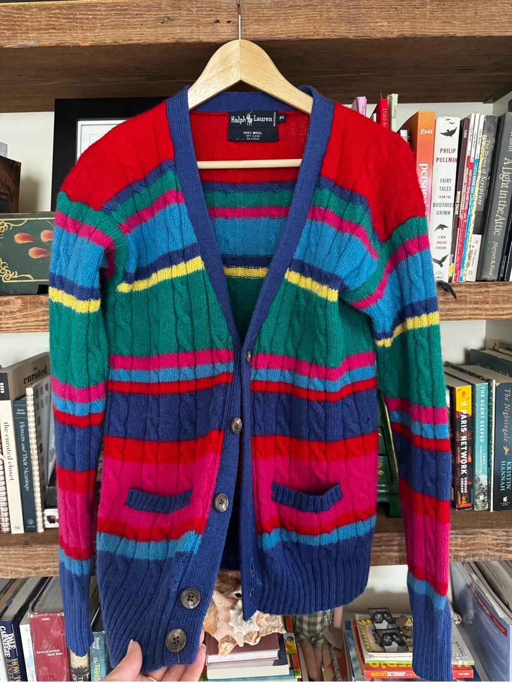 Ralph Lauren Multicolor Striped Cable-Knit Cardigan - Red/Blue/Green/Pink/Yellow